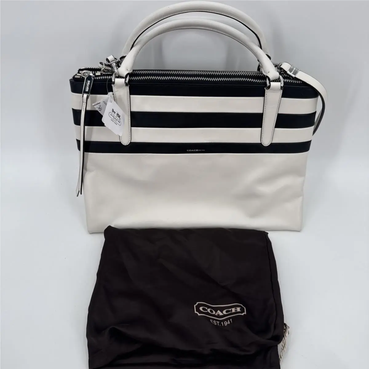 Womens Borough Two Way Satchel Tote Black White Career by Coach