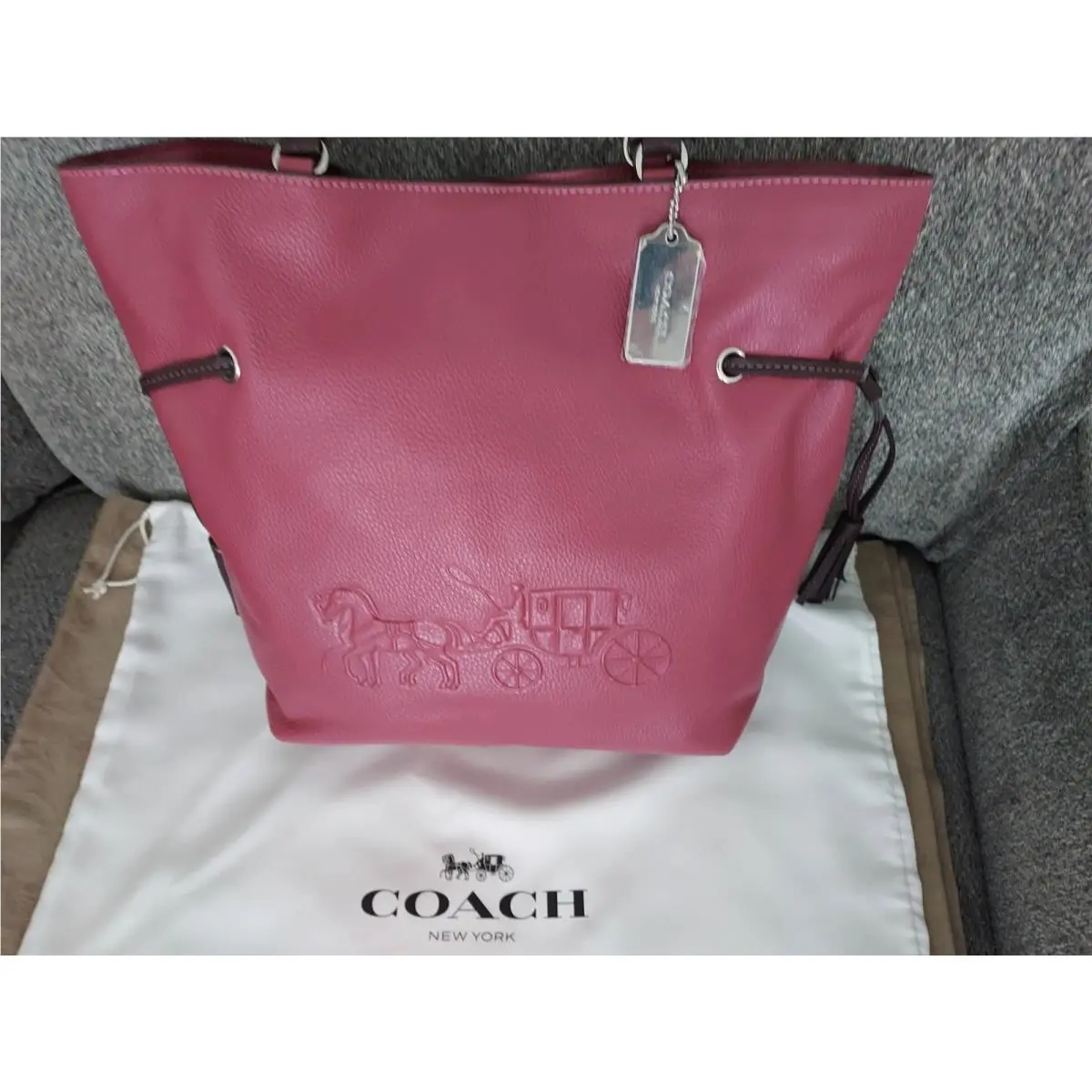 Leather Andy Tote/shoulder Bag W/horse Carriage Logo Raspberry/wine by Coach