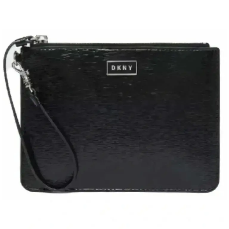 Dkny Gigi Wristlet Black Cross Hatch Leather Black Silver - Handle/Strap: Black, Hardware: Black, Exterior: Black