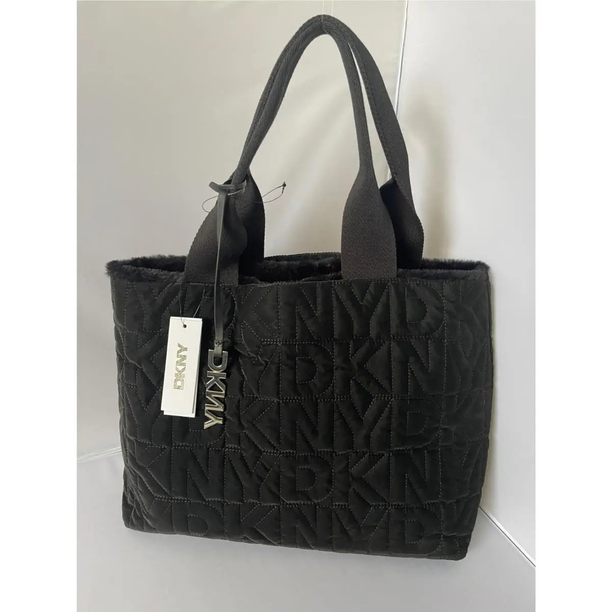 Dkny Roni EW Tote Large Bag Handbag Purse Black Signature Monogram Brnd by DKNY