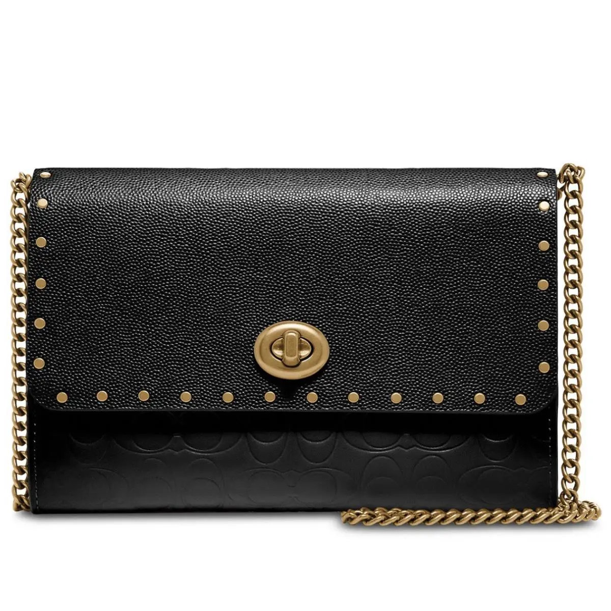 66610 Marlow Turnlock Chain Black/brasscrossbody Signature Leather Rivets by Coach