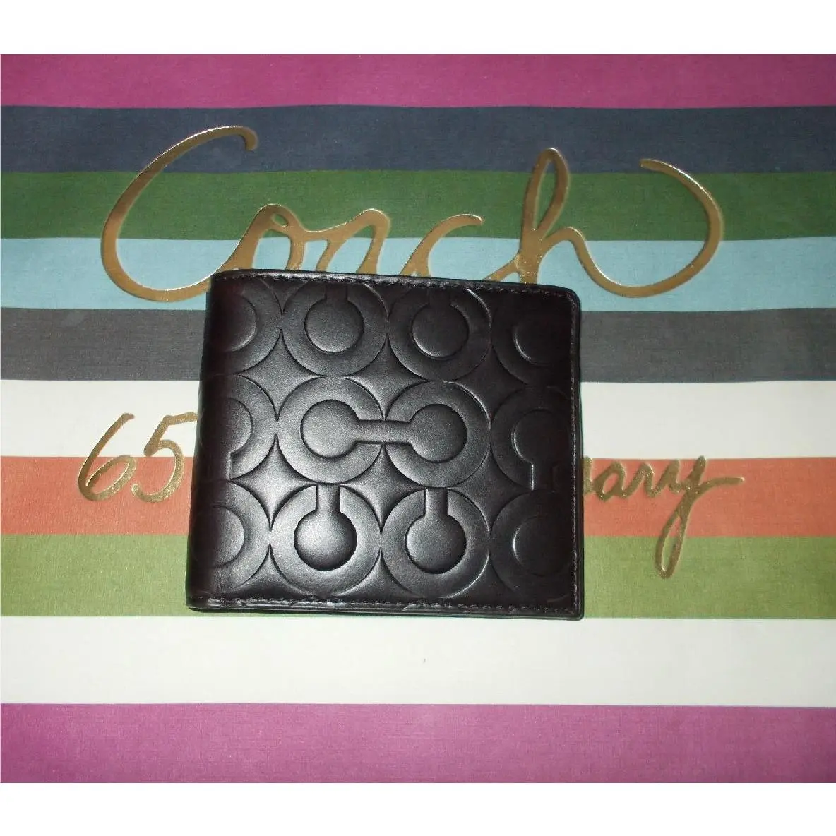 Men Dark Brown Signature OP Art Embossed Hottest Leather Wallet by Coach