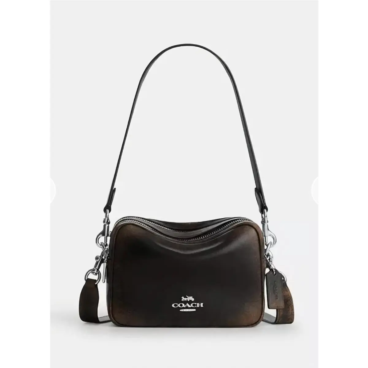 Mini Carey Crossbody Bag in Loved Leather Black Brown CEQ76 by Coach