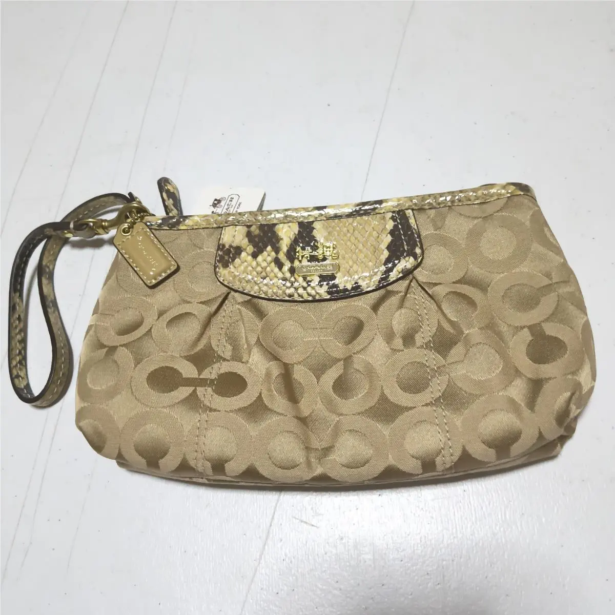 Vintage  Madison Op Art Large Wristlet Khaki Jacquard Python Trim Y2K by Coach