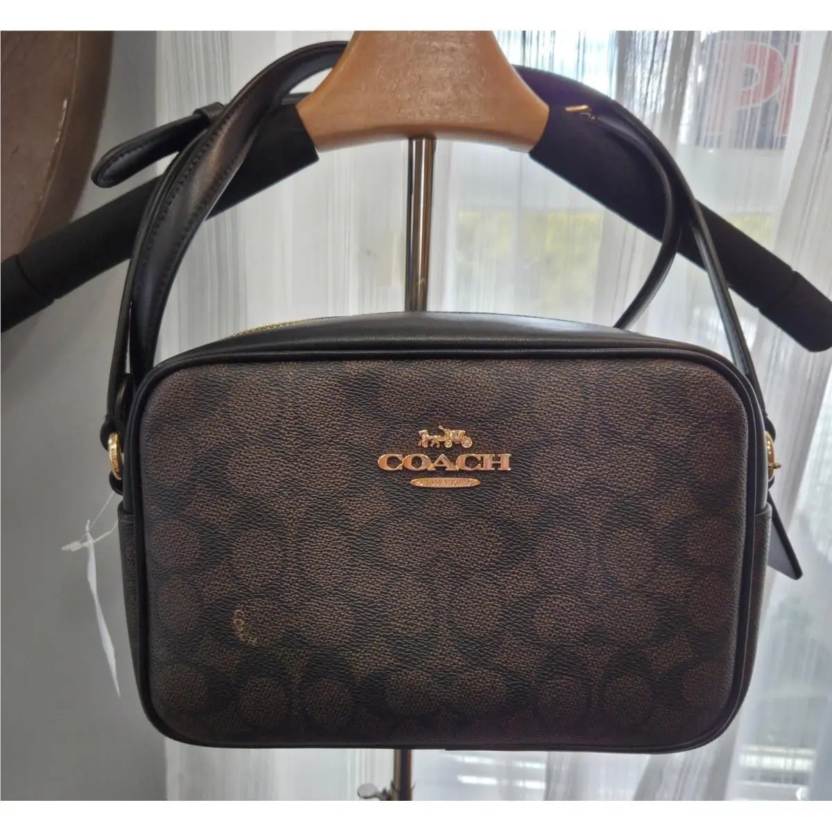 Jamie Camera Bag Signature C Walnut Black Crossbody Gold Hardware by Coach