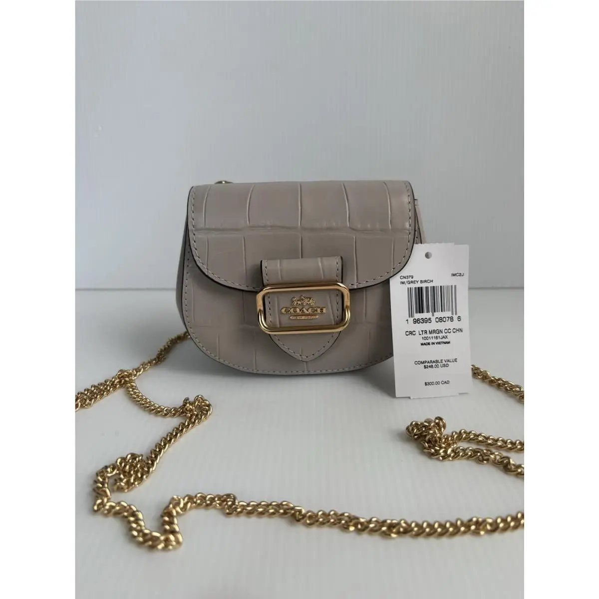 Morgan Card Case On A Chain in Grey Birch Croc-embossed Leather by Coach