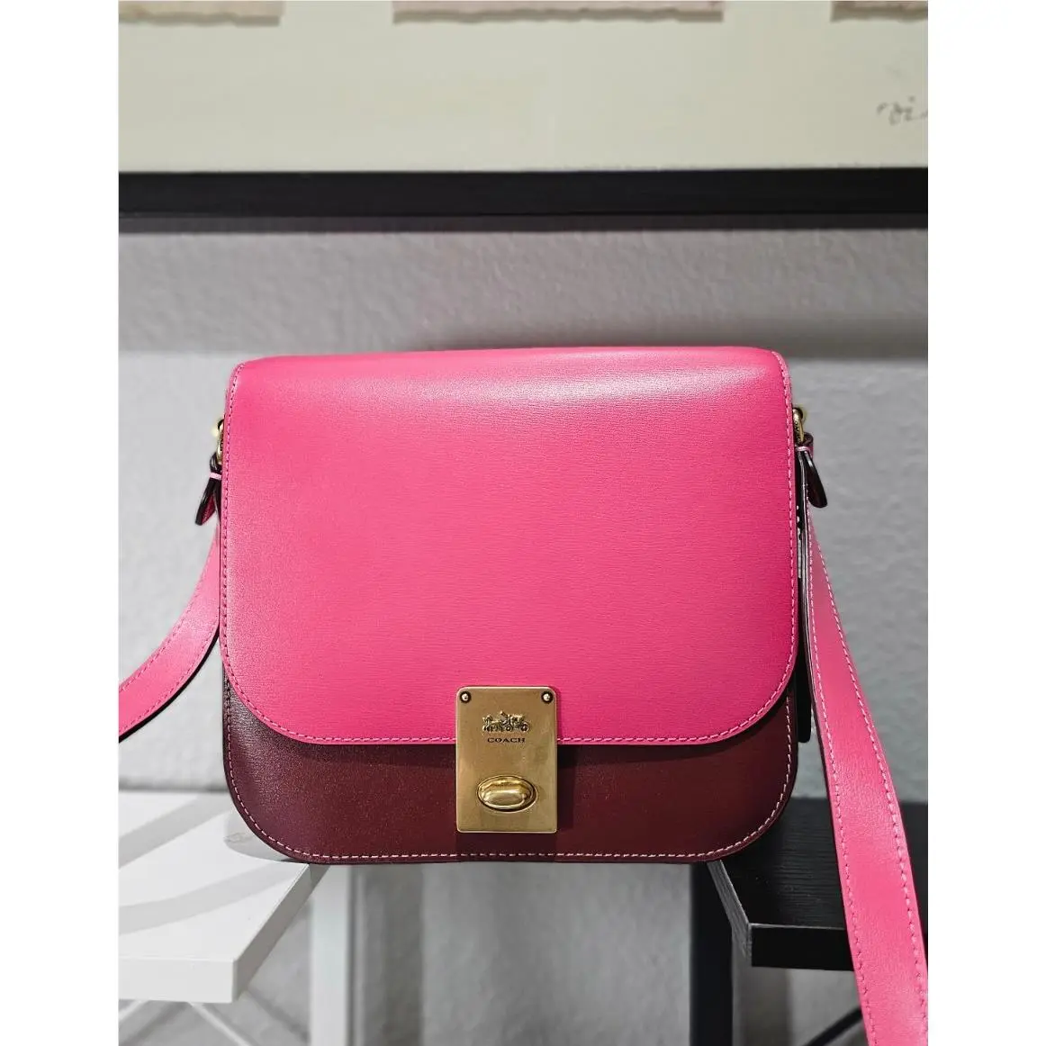 609 Hutton Saddle Bag In Colorblock Confetti Pink Multi Color by Coach