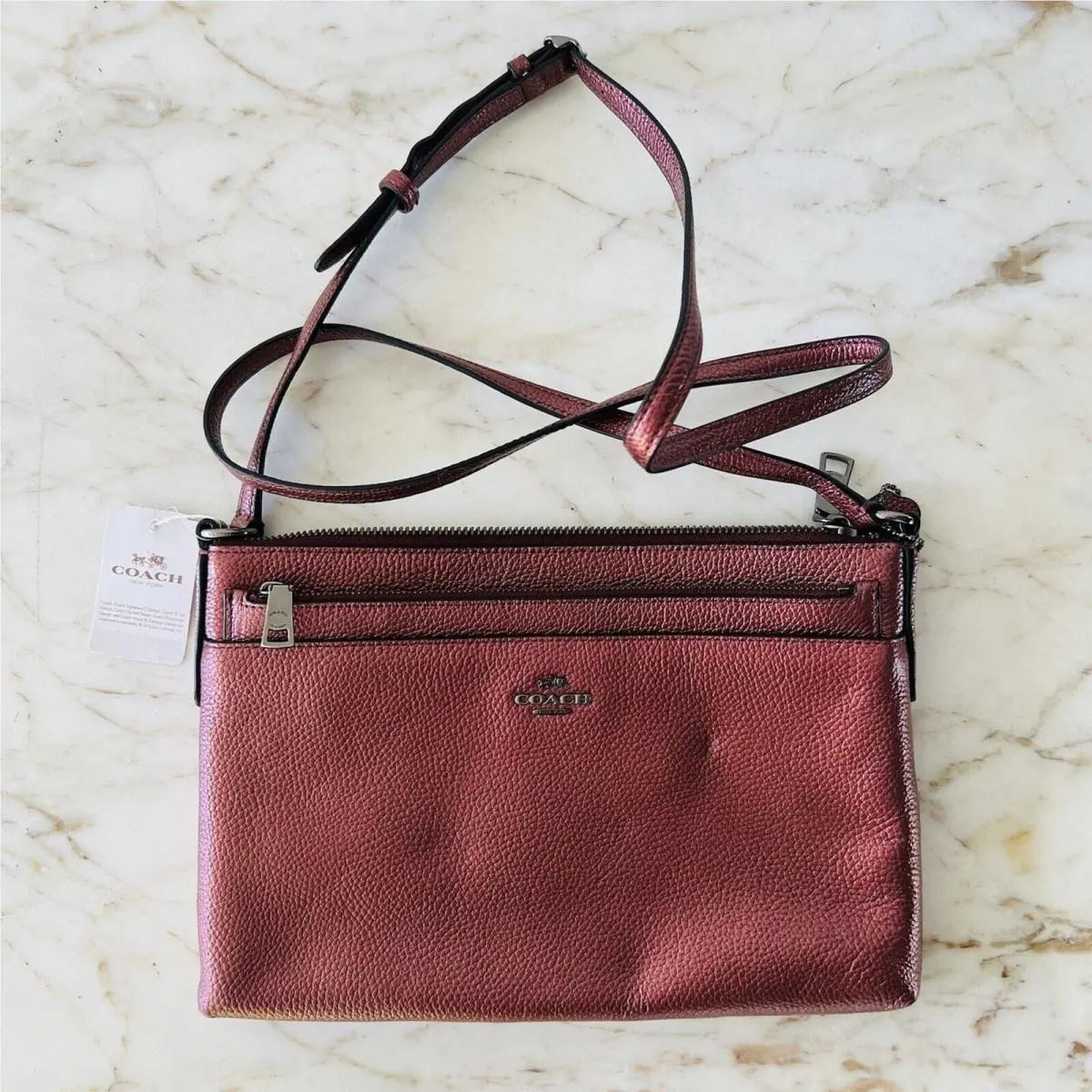 Metallic Cherry Leather Multiple Journal Pop Out Pouch Crossbody Bag by Coach