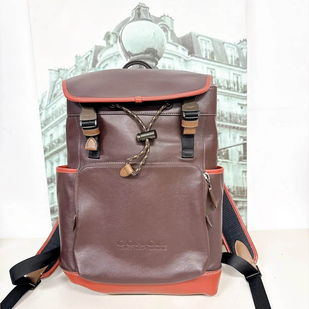 C5342 League Colorblock Flap Calf Leather Men Backpack Official Specs by Coach