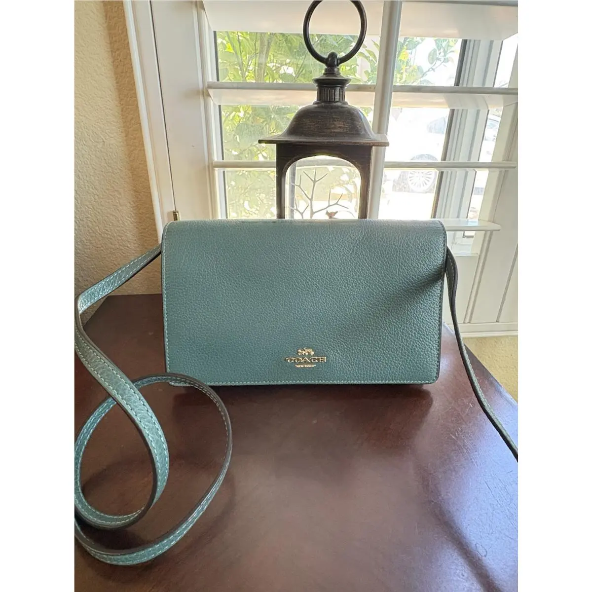 Women`s Crossbody Foldover Clutch Bag Turquoise /teal 100 %authentic by Coach