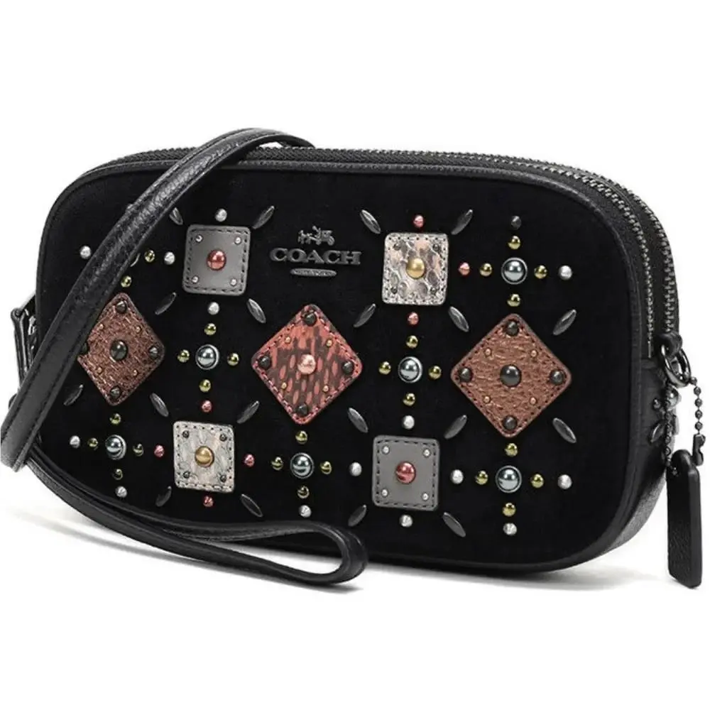 Crossbody Prairie Rivets Studs Black Leather Suede Purse by Coach