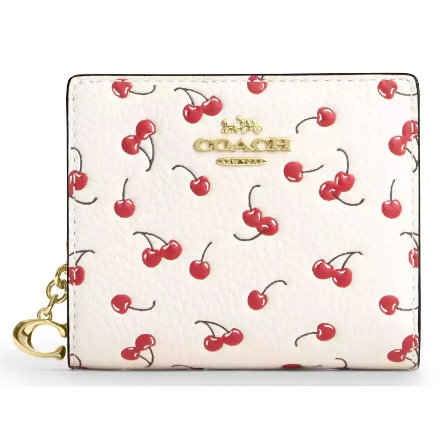 Snap Wallet - CFA25 Chalk Red Cherry Print Pebble Leather W/c Charm by Coach