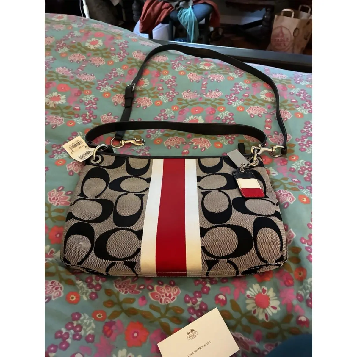 Black/wite Hibiscus Handbag by Coach