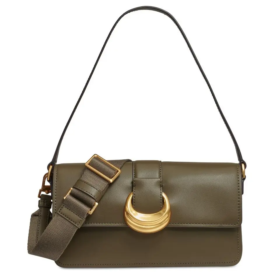 Donna Karan NY Valley Stream Leather Buckle Shoulder Bag Beech Espresso Gold - Handle/Strap: Brown, Hardware: Gold, Exterior: Beech Espresso Brown