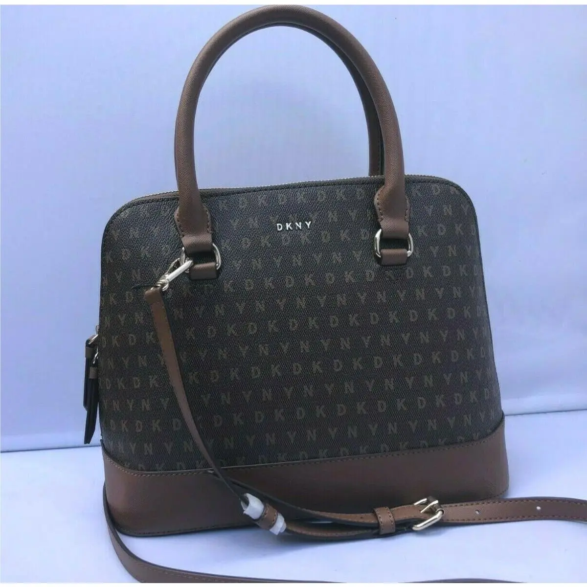 Dkny Bryant Dome Logo MD Round Satchel Bag Brown by DKNY