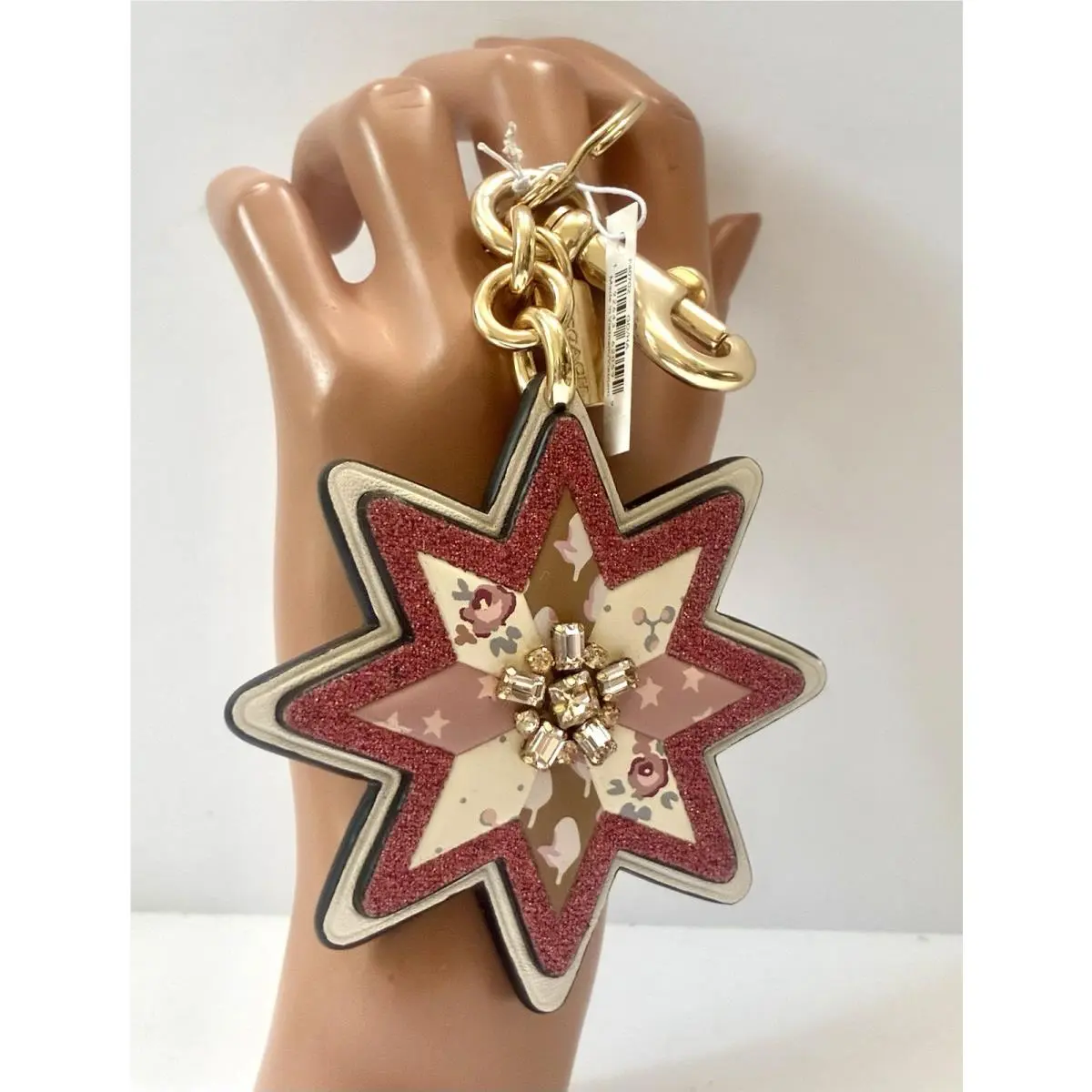 Mixed Patchwork Star Bag Charm Keychain Pink Glitter Discounted F40702 by Coach