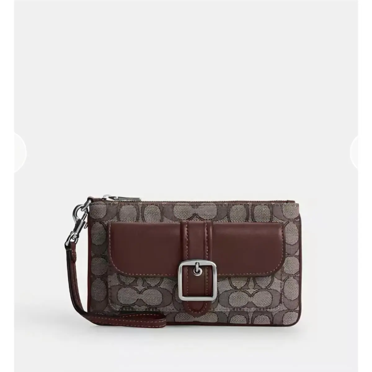 Ashton Wristlet In Signature Jacquard CDY06 Oak Maple Leather by Coach