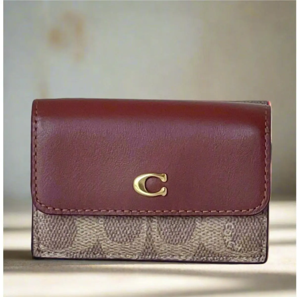 Essential Mini Trifold Wallet CM438 Rust Brown Signature Canvas Orgpkg by Coach