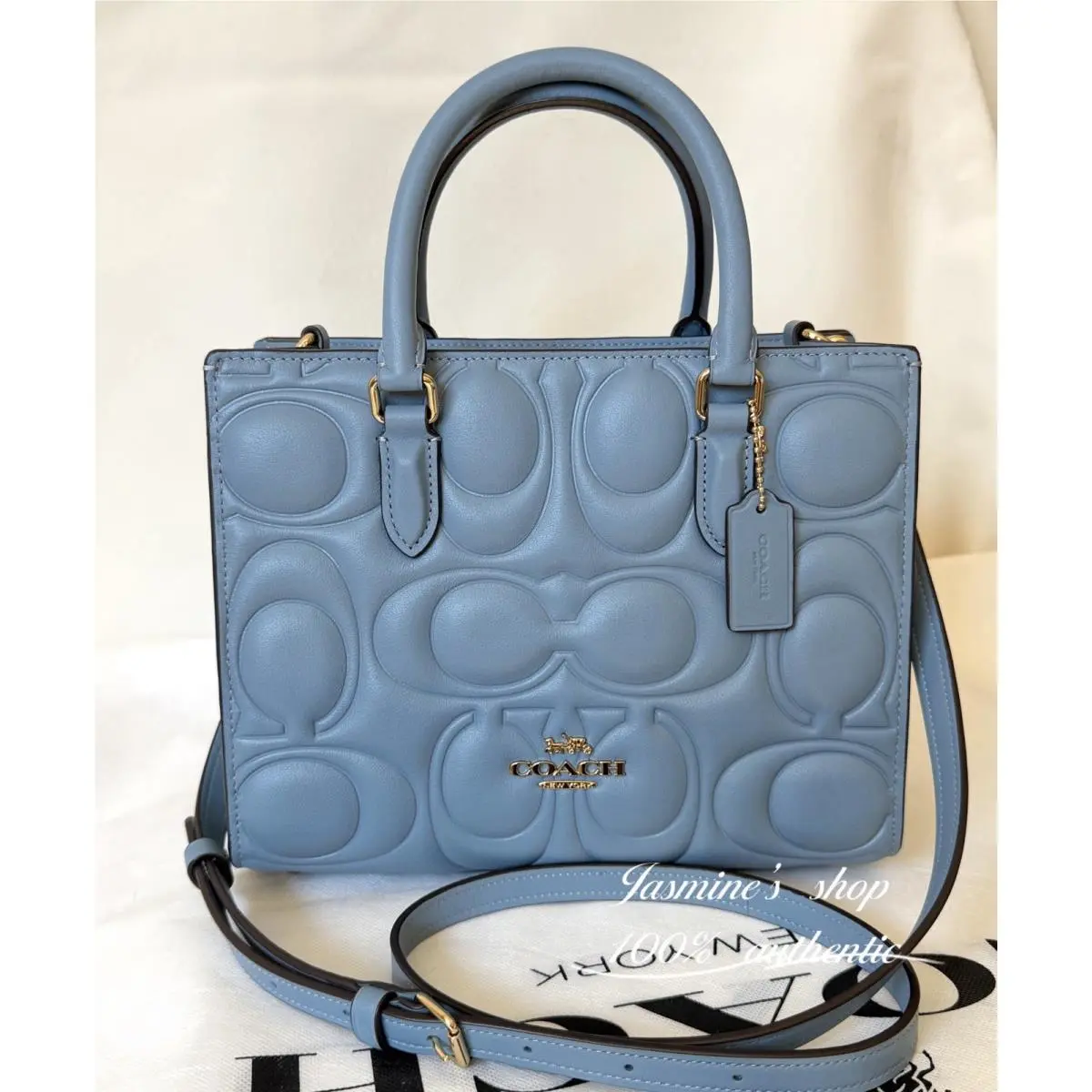Maggie Small Tote Bag Signature CY670 Smooth Leather/gold/azure by Coach