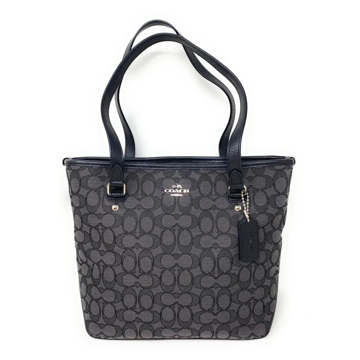 Outline Signature Zip Top Tote Black and Smoke - F55364 by Coach