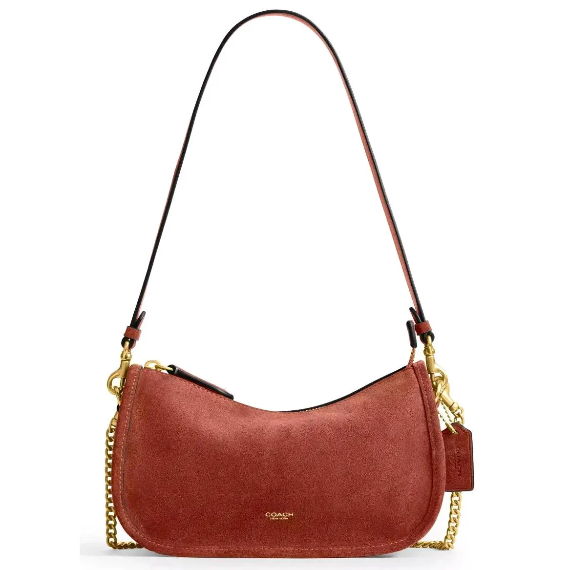 Waverly Chain Shoulder X-body Bag CDD78 In Clay Suede Leather Brass by Coach