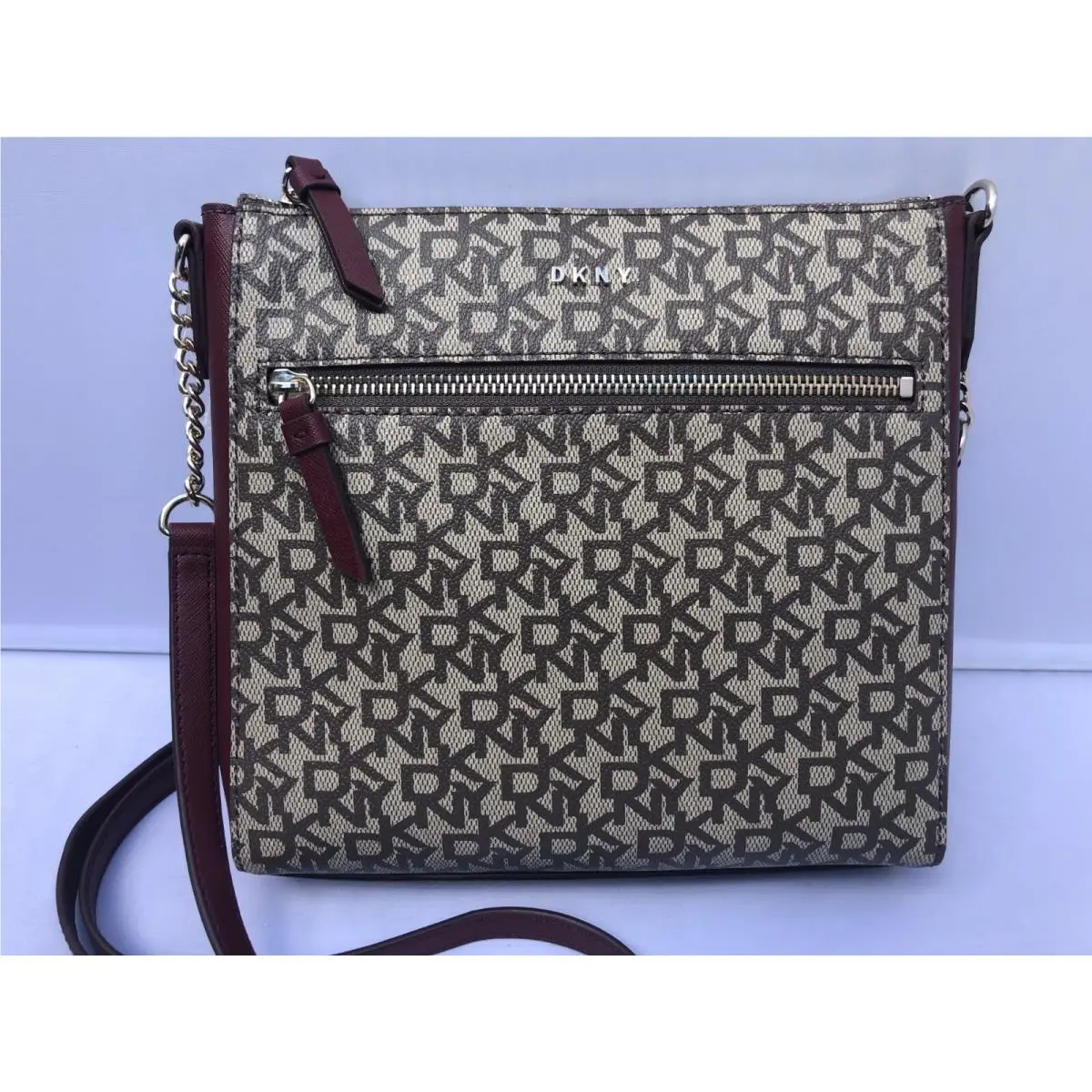 Dkny R91E7012 Zip Top Brown Burgundy Crossbody Handbag by DKNY