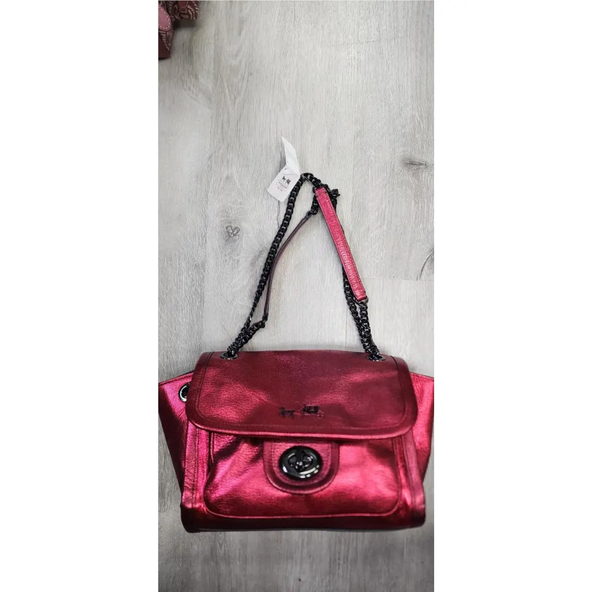 Ranger Turnlock Chain Bag Features a Vibrant Metallic Red Leather 33553 by Coach