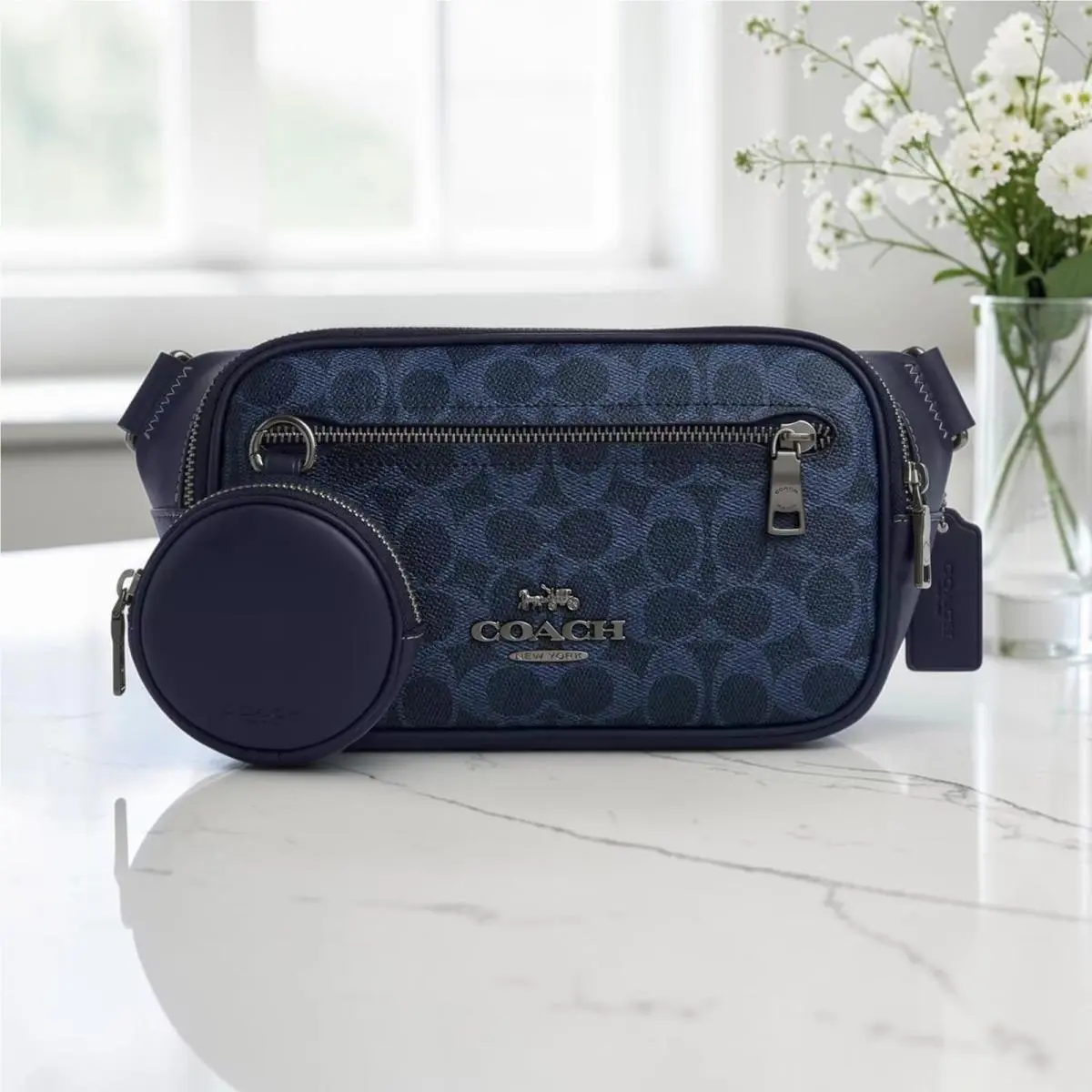 Elias Belt Bag Signature Canvas Denim Midnight Navy CZ400 Fanny Pack by Coach