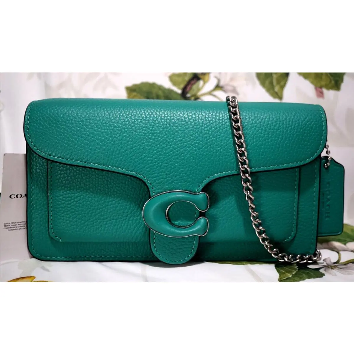 Tabby CJ350 Satchel Crossbody Clutch In Bright Green Leather Silver by Coach