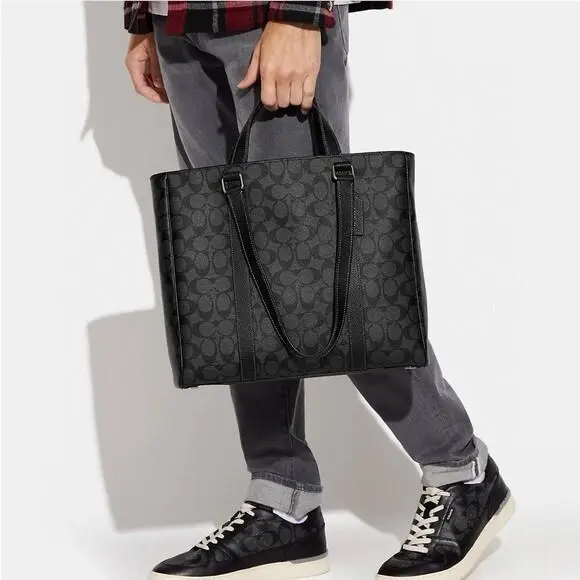 CB849 Hudson Double Handle Tote Signature Canvas Charcoal Black by Coach