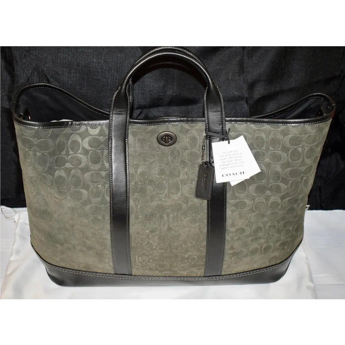 Toby Turnlock Tote In Signature Monogram Army Green Suede CC101 7 by Coach
