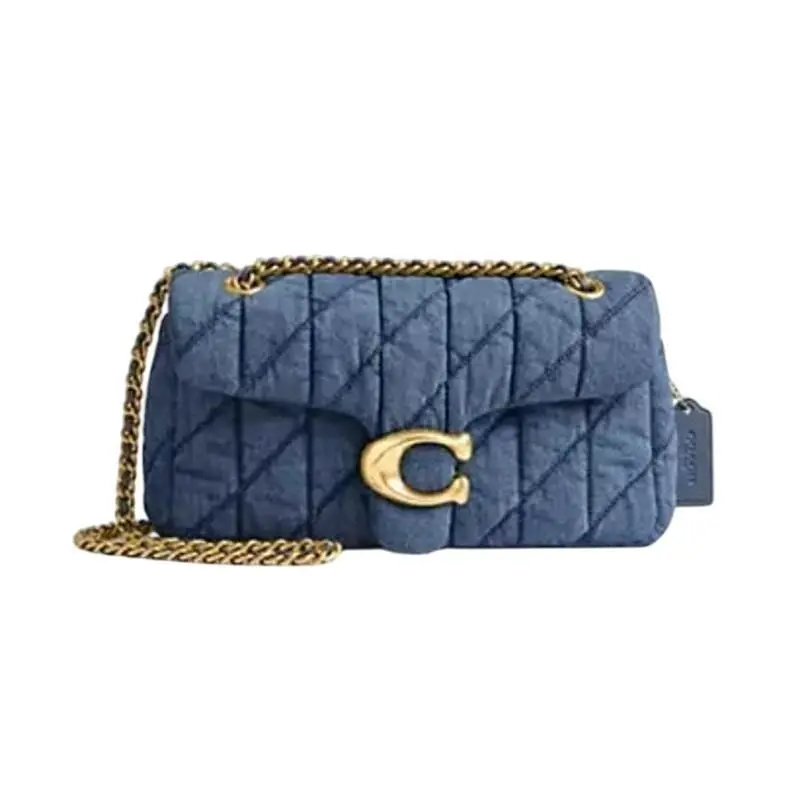 Women`s Tabby 26 Quilted Denim Shoulder Bag in Brass Indigo Blue by Coach