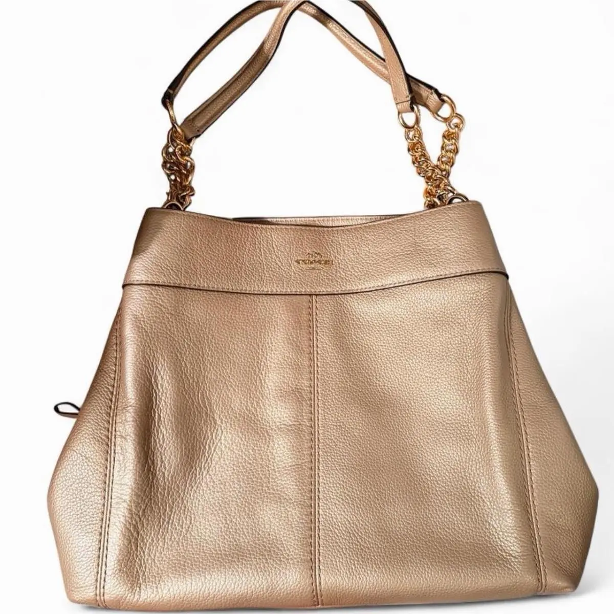 Lexy F22209 Metallic Gold Tan Pebbled Leather Chain Shoulder Bag Euc by Coach