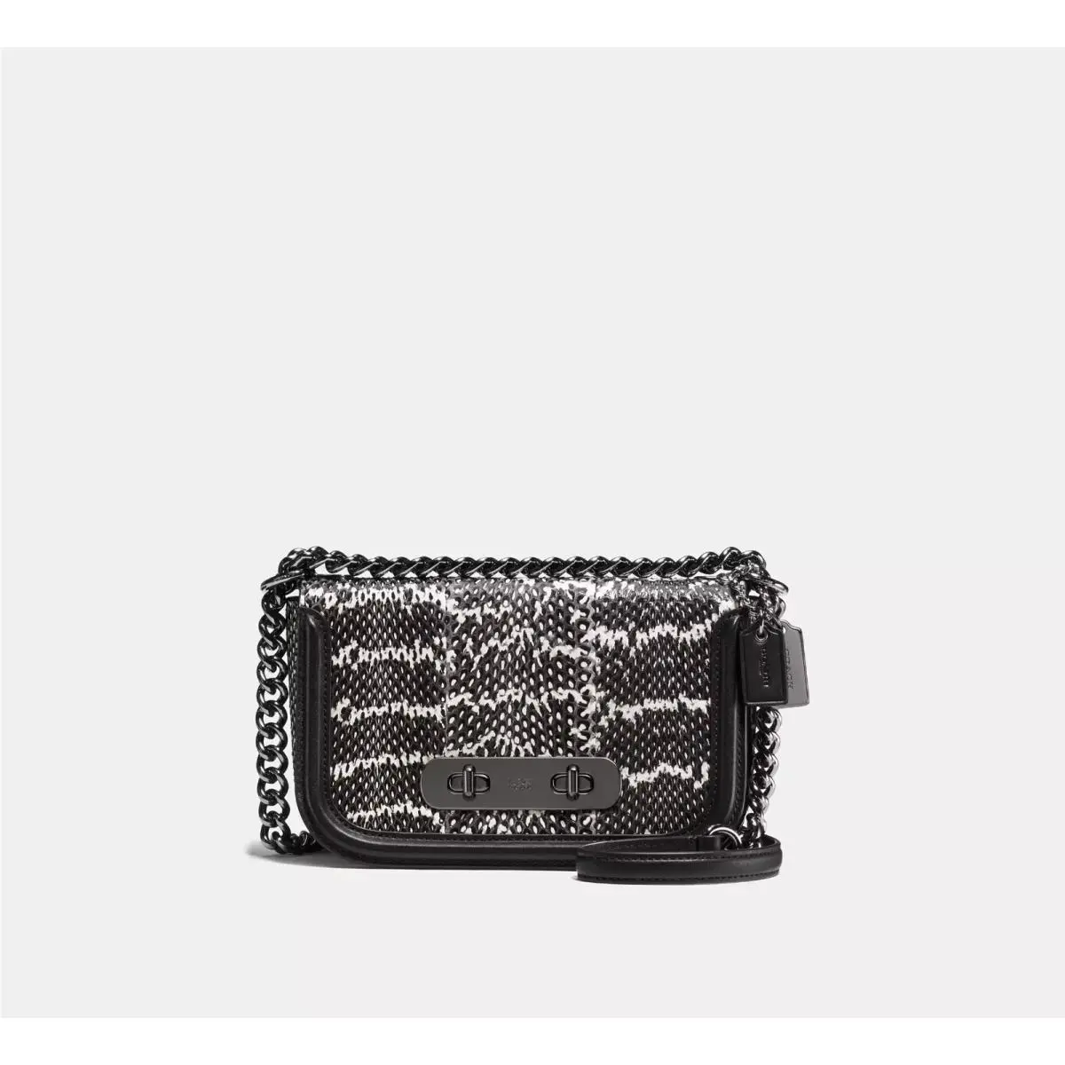 59493 Swagger 20 Snakeskin Leather Chain Crossbody Bag in Black Chalk by Coach