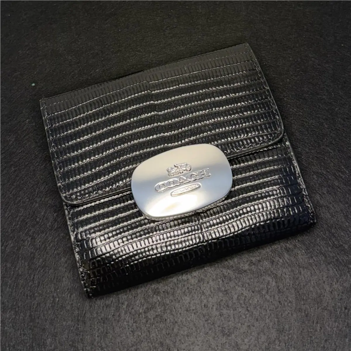 Eliza Small Wallet in Lizard-embossed Black Leather StyleCR395 by Coach