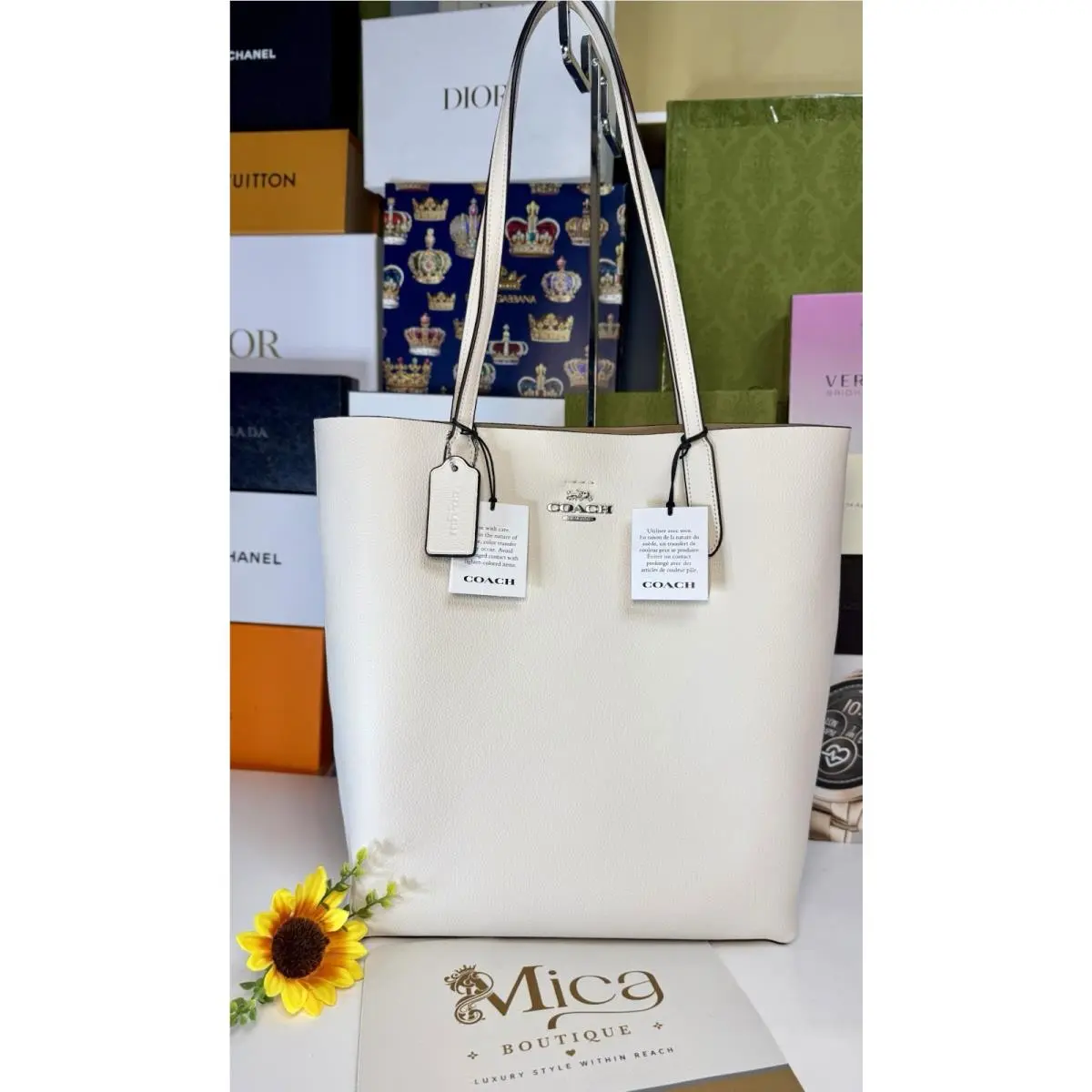 Cream Pebbled Thea Tot with Double Handles and Tag MSRP:$425 by Coach