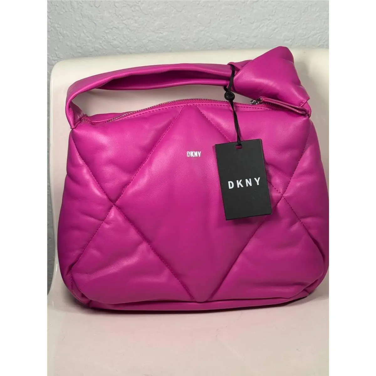 Dkny Modernist Knot Quilted Shoulder Bag Rose Violet Leather Women`s Medium by DKNY