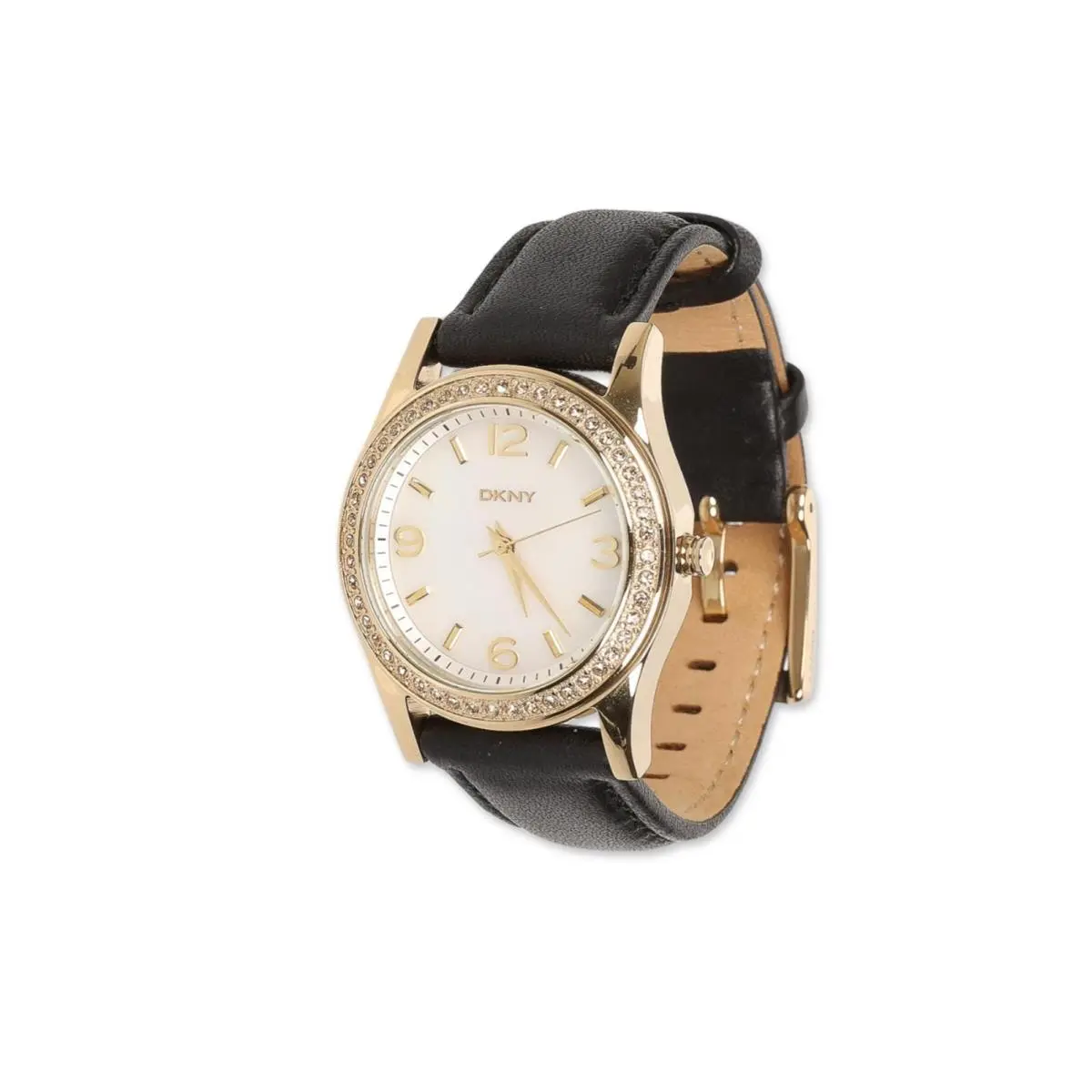Dkny 302423 Women`s Glitz Mother-of-pearl Dial Gold-tone Black Leather NY8368 by DKNY