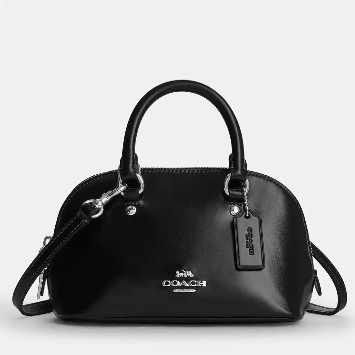 Lara Mini Satchel Bag Silver Black Nappa Leather by Coach