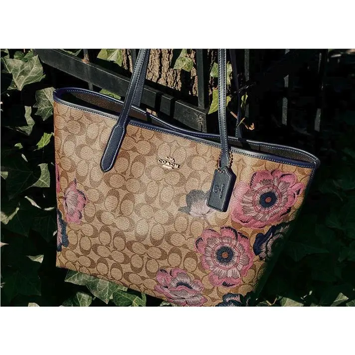 City Tote Signature Canvas with Kaffe Fassett Floral Bag Handbag by Coach