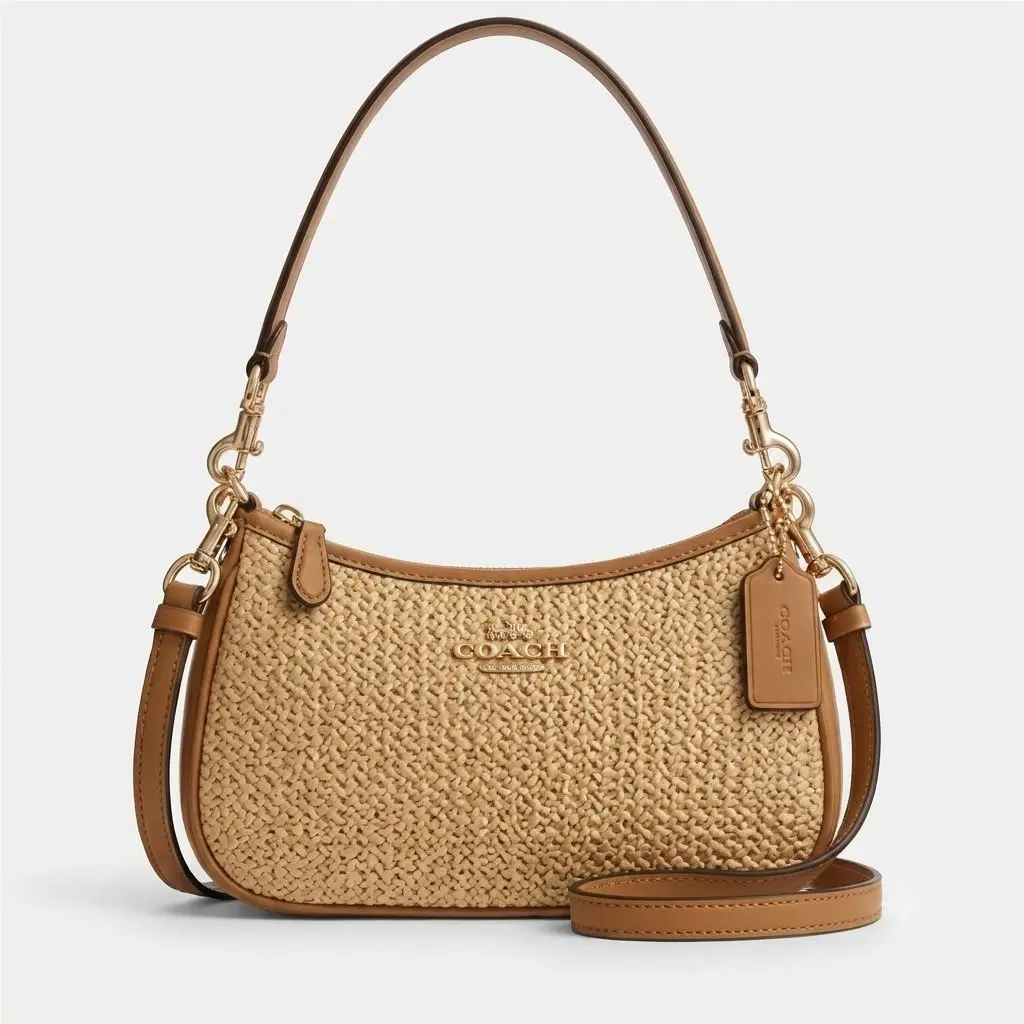 Best Offer  CR350 Teri Shoulder Bag Crossbody Straw Leather Latte Outlet by Coach