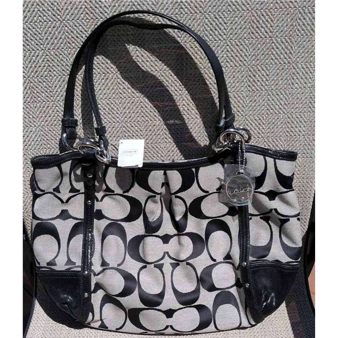 Alexandra Black/ White Signature Satchel/tote 20807 by Coach