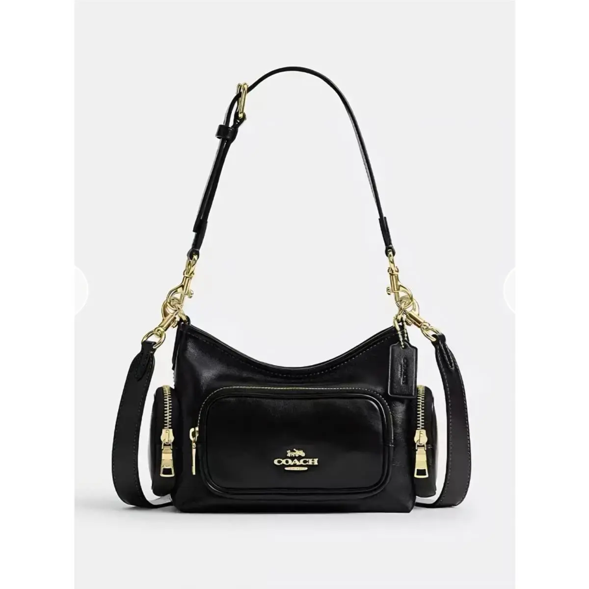 New‼  Laurel Shoulder Bag 22 Black Leather Pockets Gold Hardware CEU29 by Coach