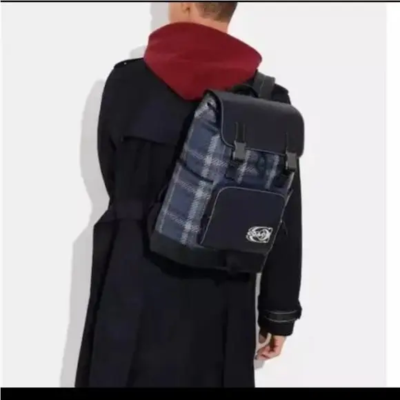 CH102 Track Backpack W Plaid Print  Stamp Midnight Navy by Coach