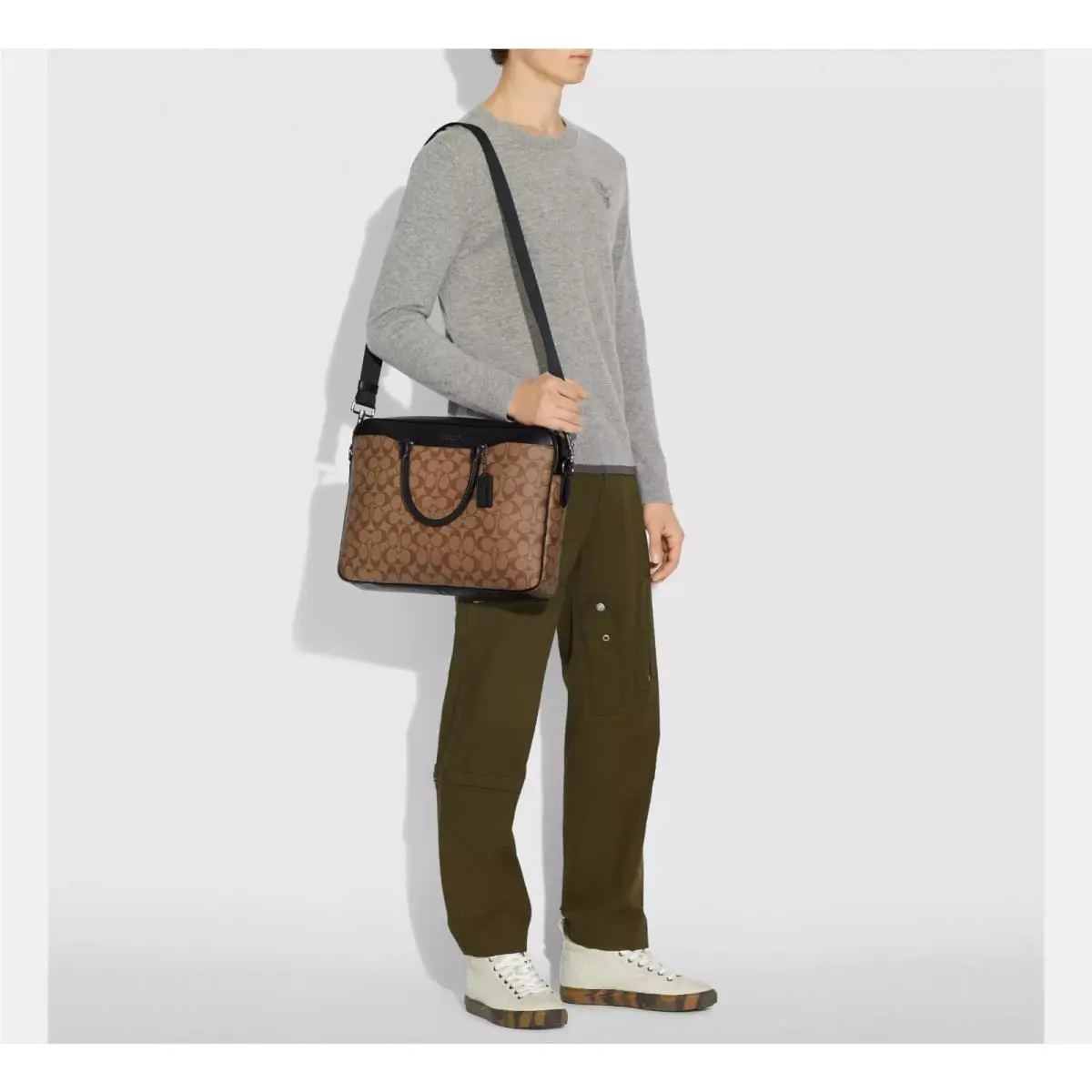 F72978 Men`s Beckett Slim Briefcase in Signature Canvas Bag Tan by Coach