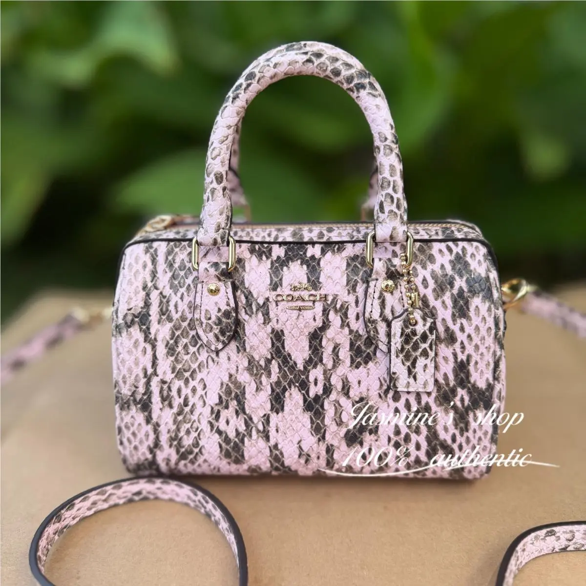 Mini Rowan Crossbody Bag CDY32 Snake Embossed Leather/gold/pink by Coach