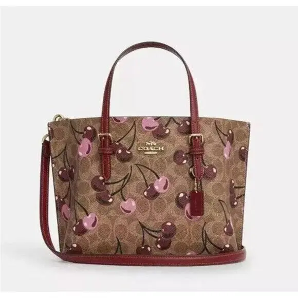 Mollie Tote Bag 25 In Signature Canvas with Cherry Print Handbag by Coach