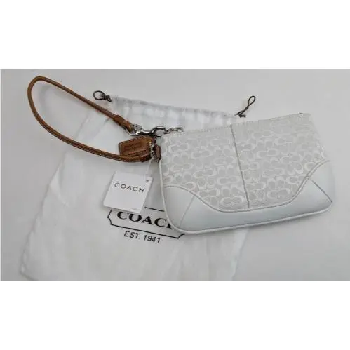 2005 Y2K  White Signature Skinny Wristlet Leather Trim Wristlet Purse by Coach