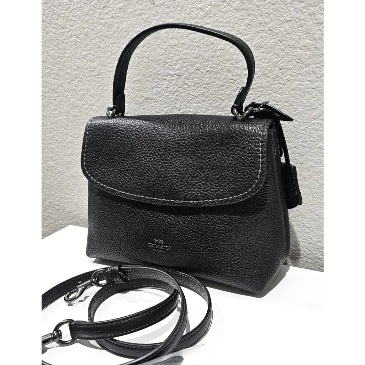 CCE53 Emory Top Handle Bag Black Leather Handbag by Coach