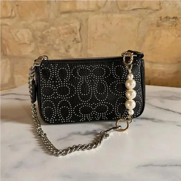 Nolita 19 Signature C Logo Rivets Chain Strap Shoulder Bag CX262 Black by Coach